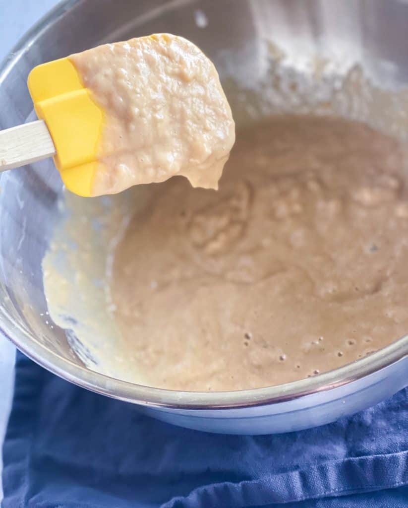 Peanut butter banana muffins batter of before adding the flour.