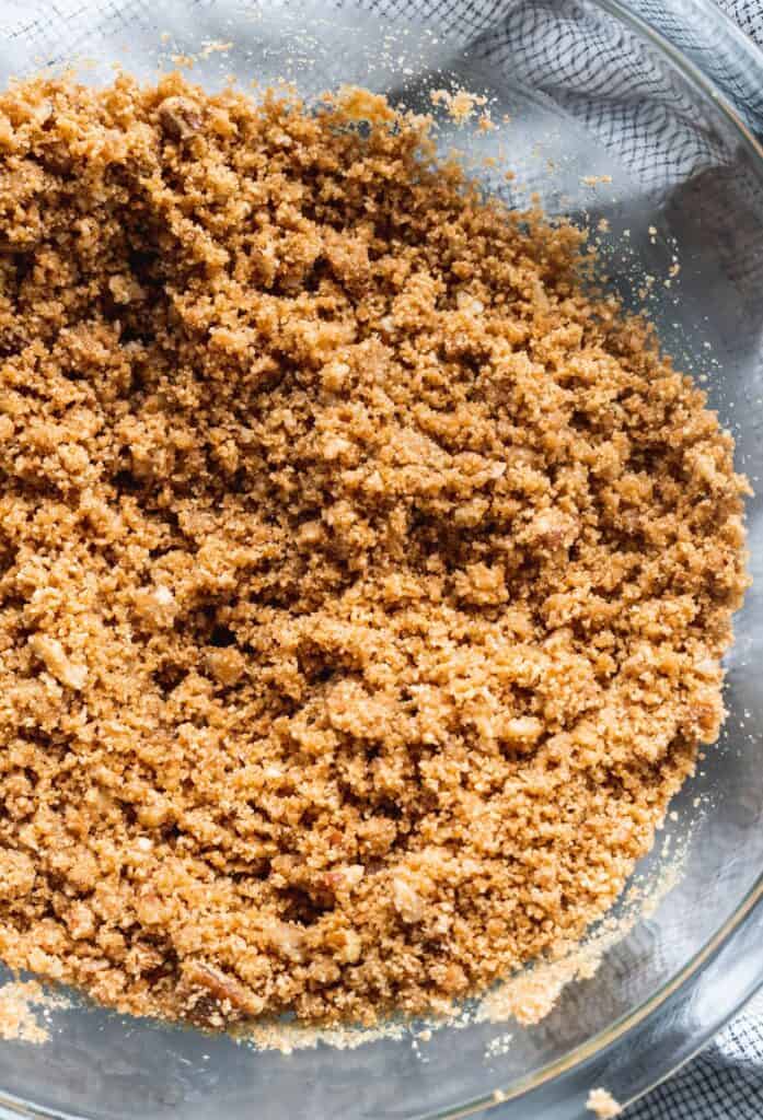 graham cracker crumbs in a mixing bowl.