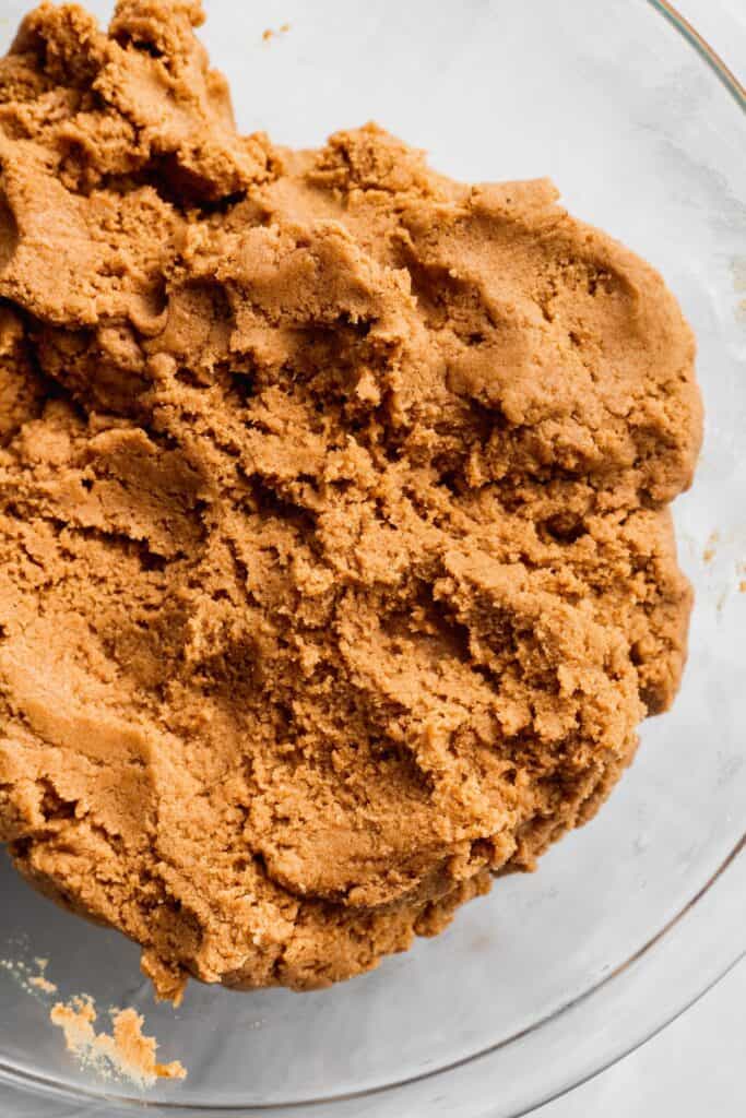 Gingerbread cookie dough in a bowl.