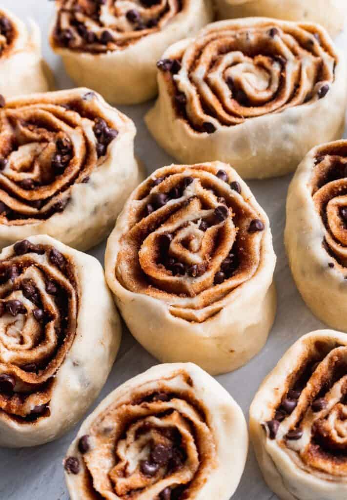 Rolled cinnamon rolls dough.