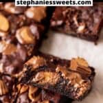Pinterest pin for peanut butter cup brownies