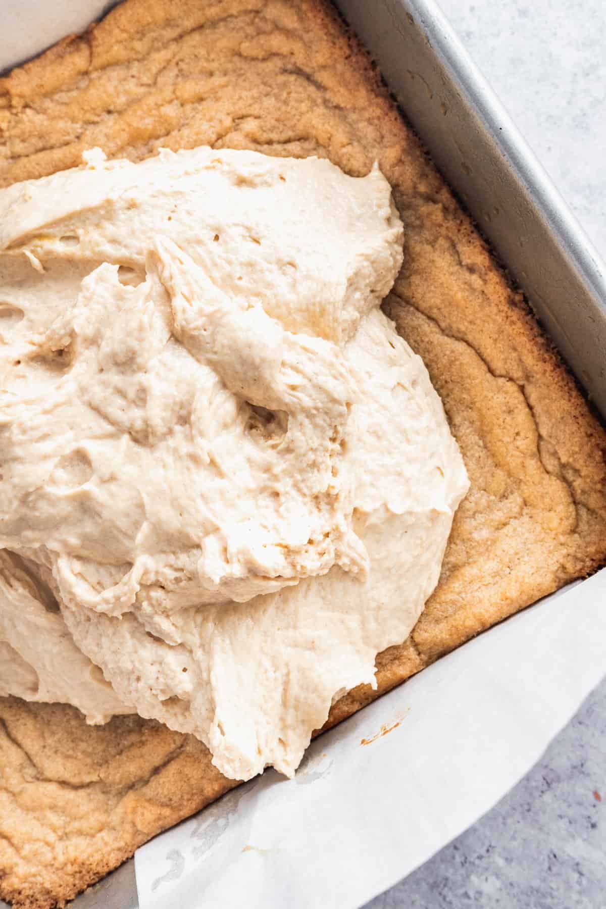 peanut butter cheesecake batter on top of cookie crust.