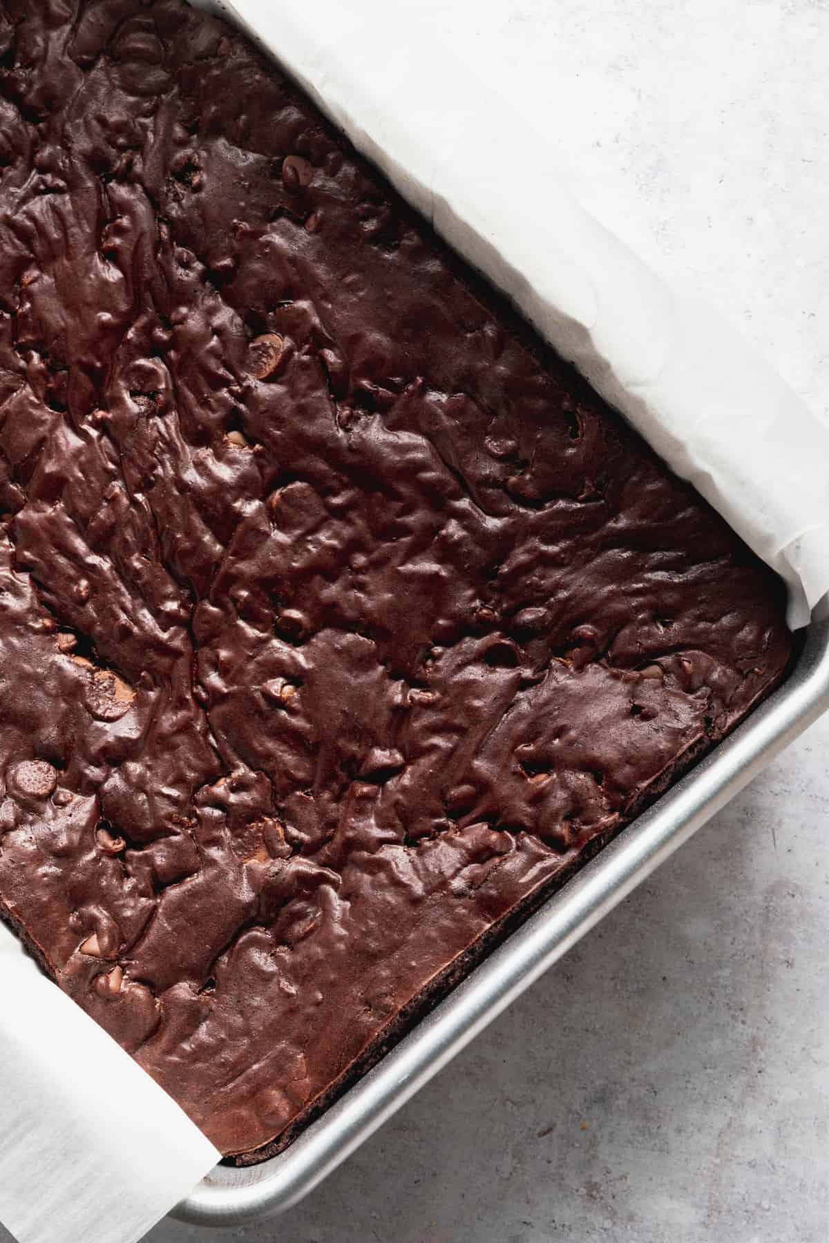 Brownies baked in the pan.