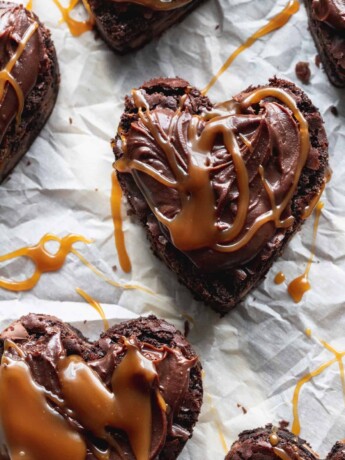 Close up of heart shaped brownie.