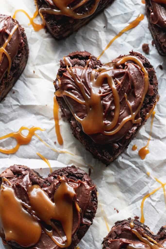 Close up of heart shaped brownie.