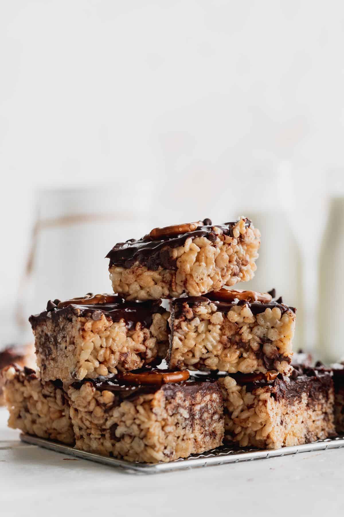 Stacks of treats on a wire rack.