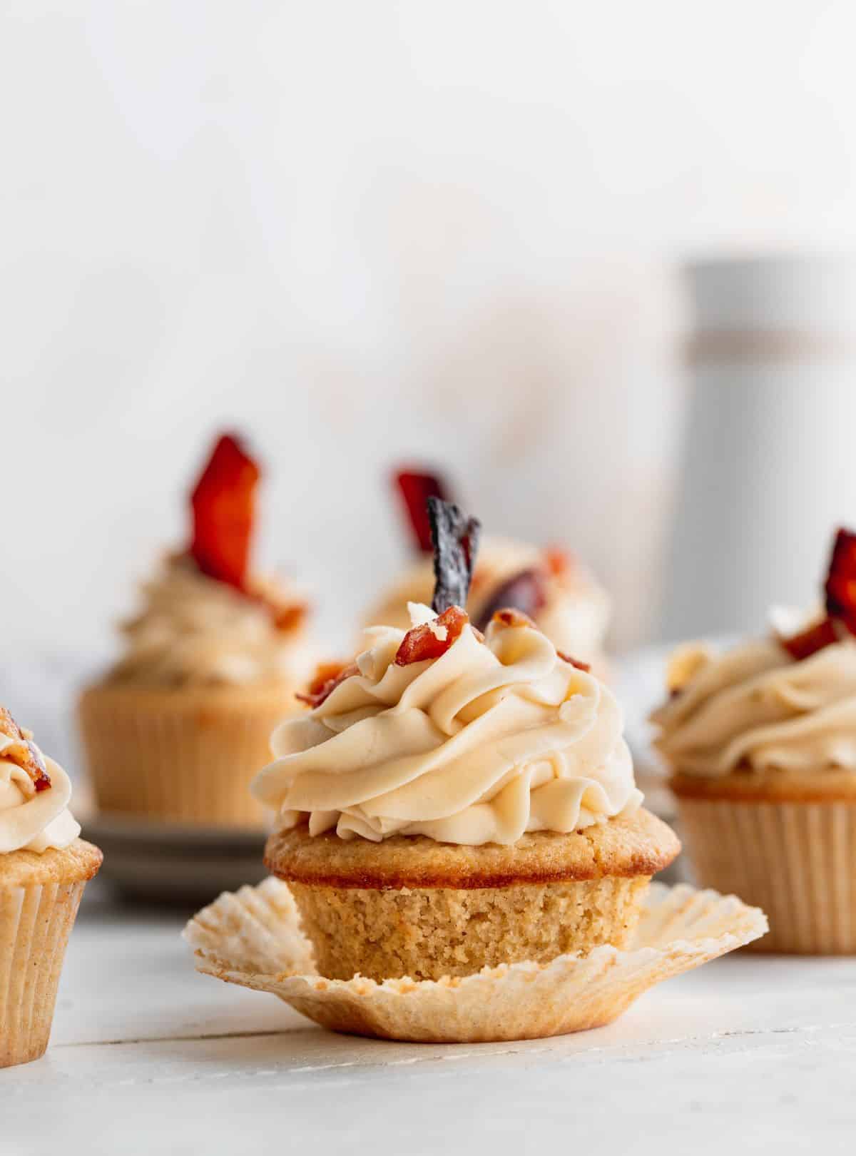 Cupcakes with wrapper down.