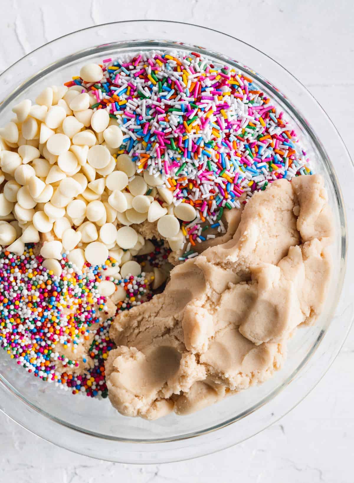 Dough with sprinkles on top.