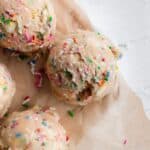 Funfetti edible cookie dough close up balls.