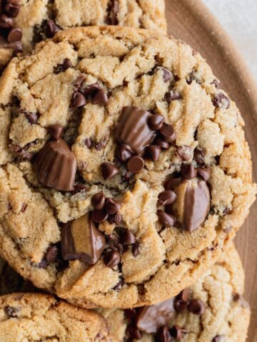 Reese's peanut butter chip cookies on a platter.