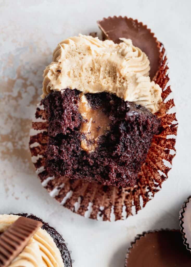 Bite missing from cupcakes.
