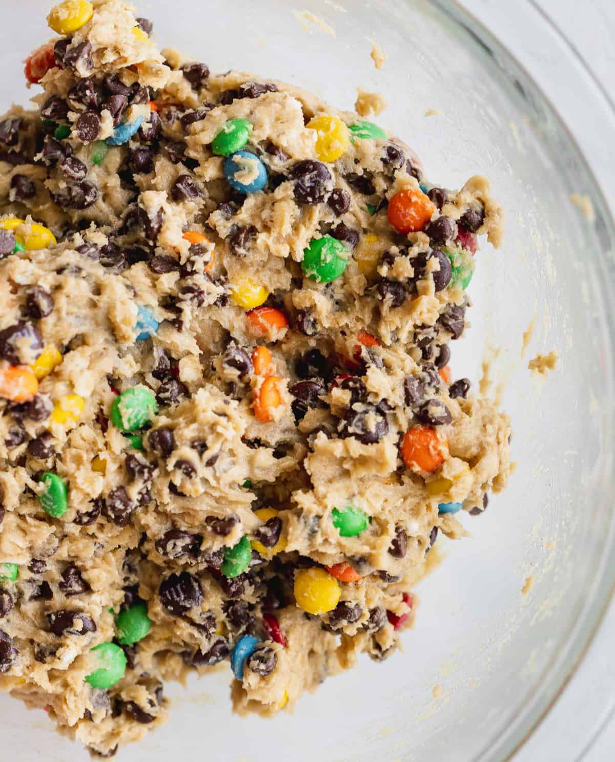 monster cookie dough in a bowl.