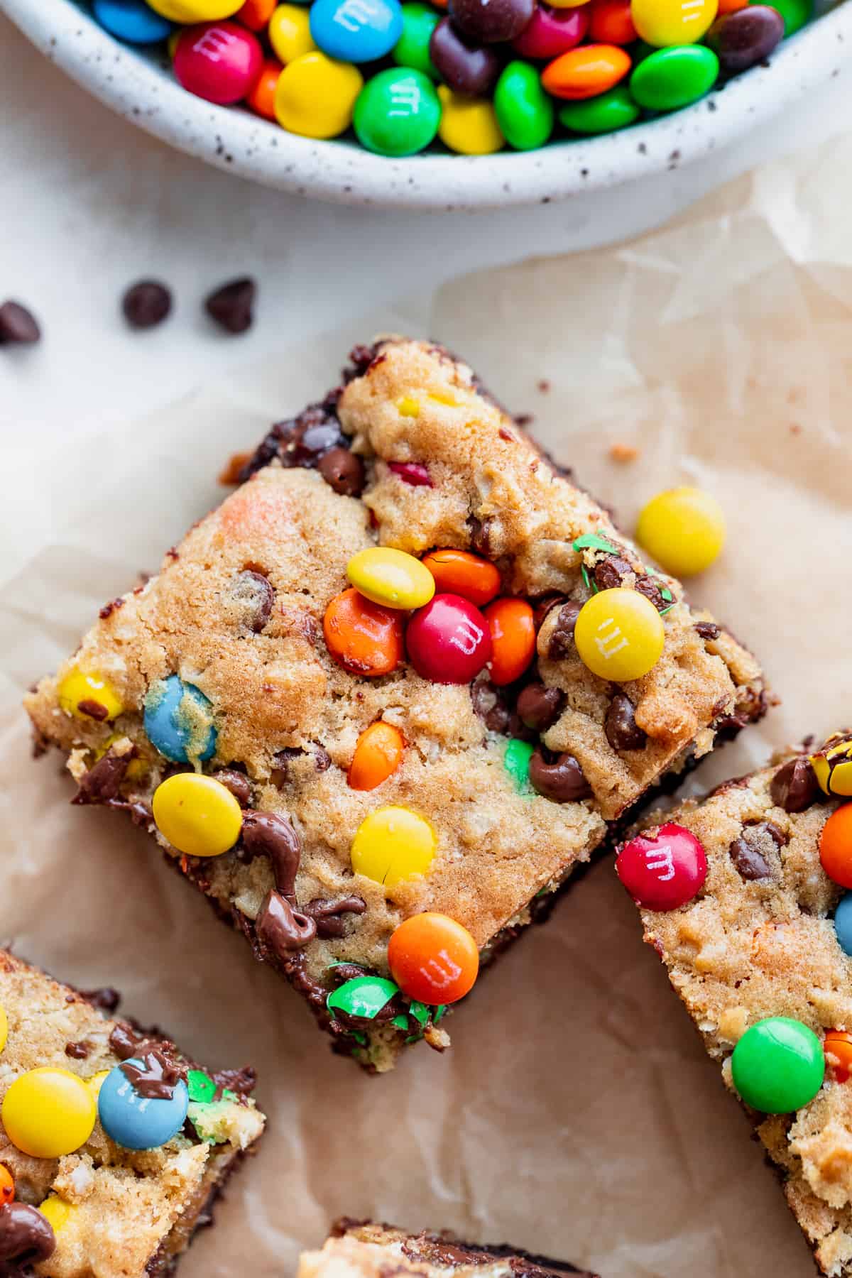 Top view of monster cookie fudgy brownies.