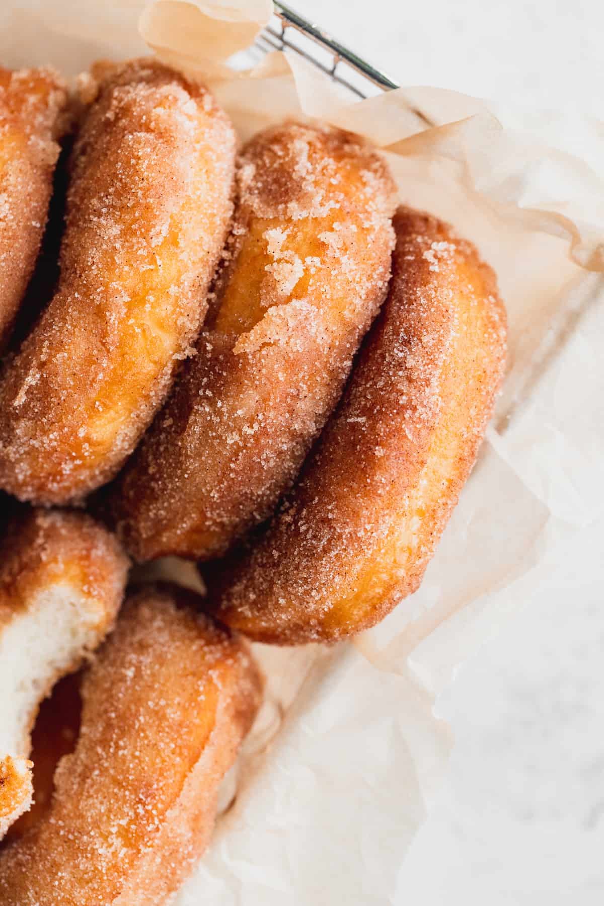 Close up of donuts.