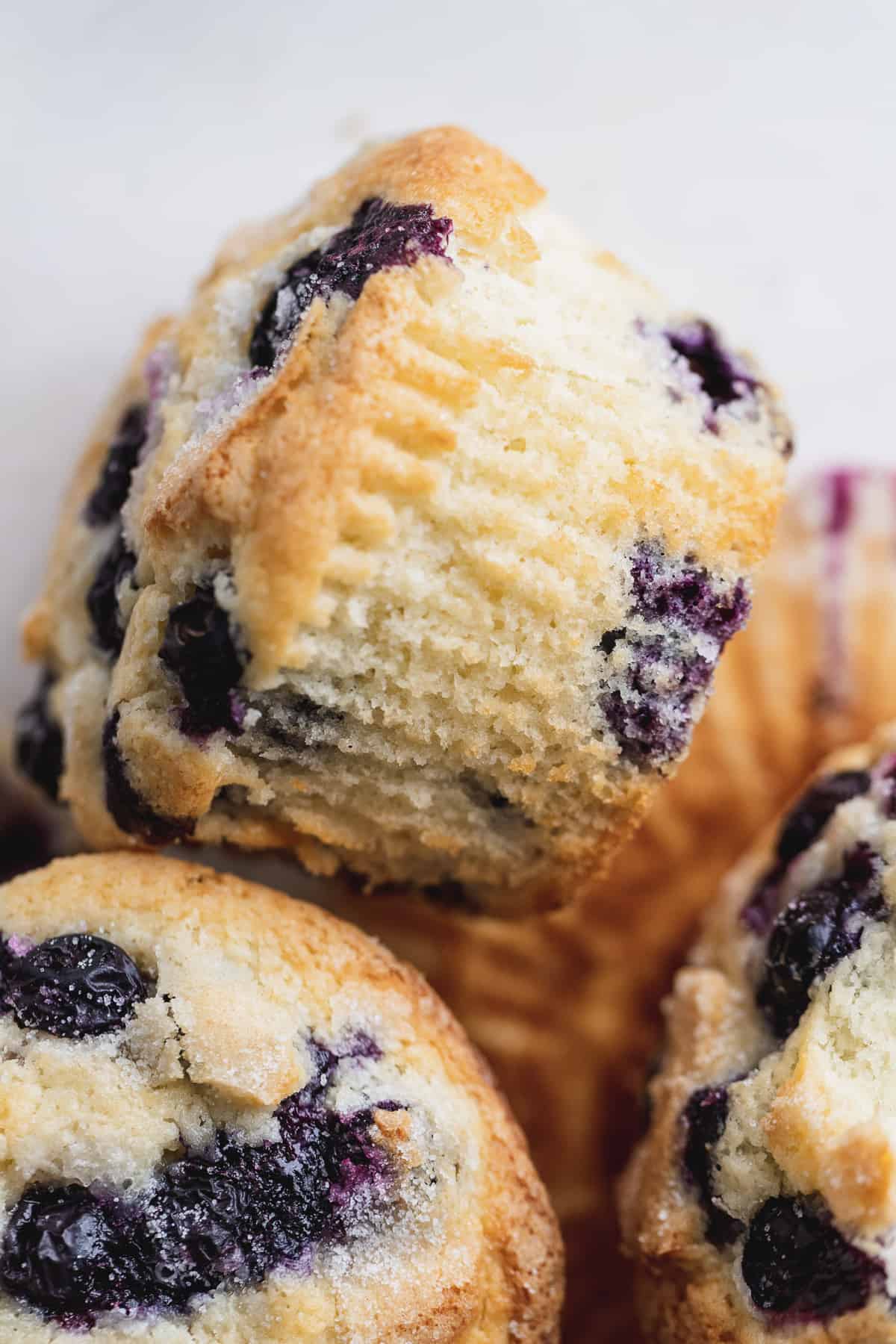 Top view of jumbo blueberry muffins,