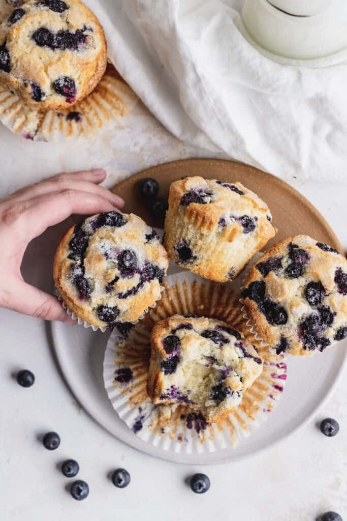 Blueberry muffins on a platter.