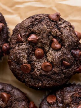 Top view of triple chocolate muffins.