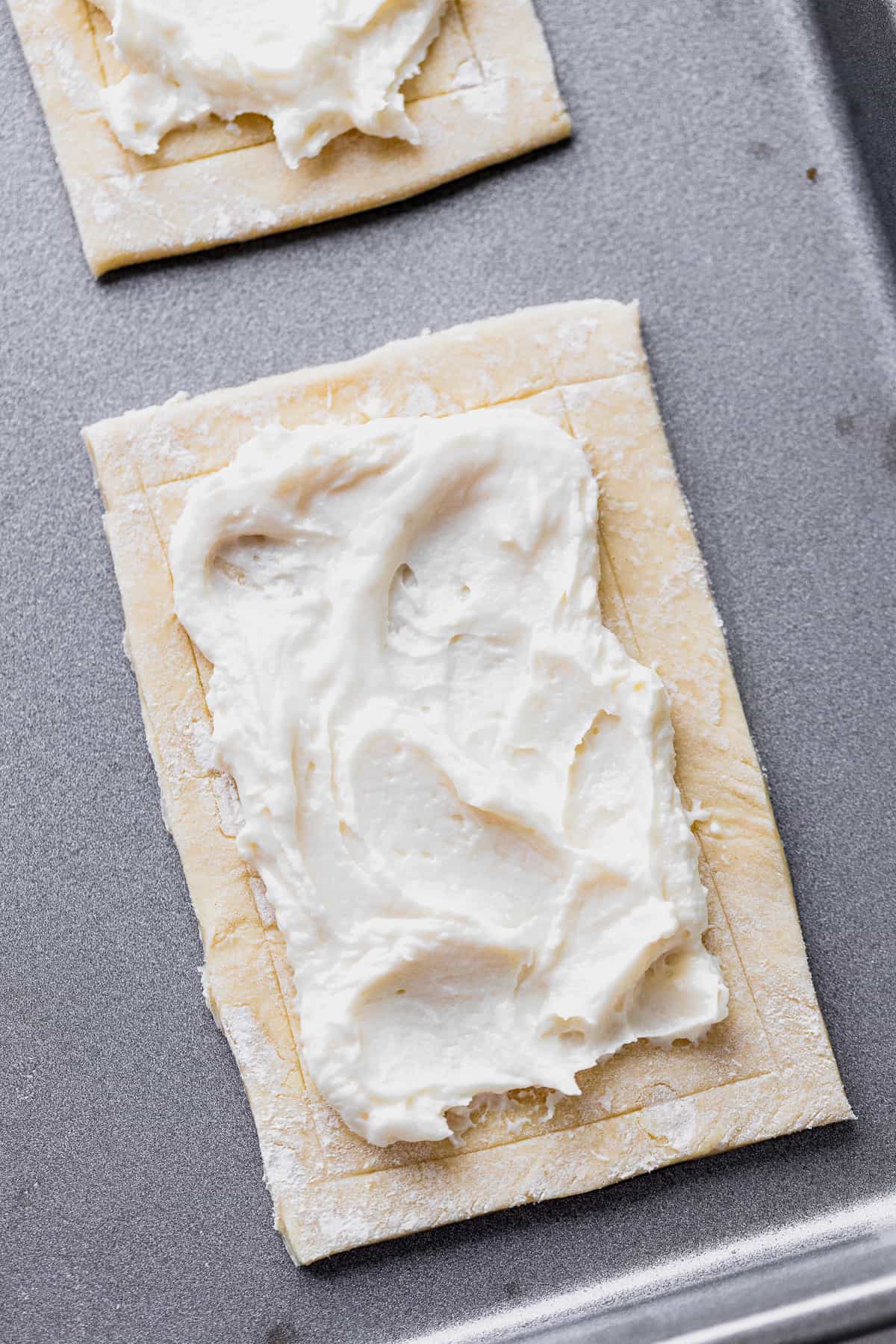 Cream cheese on pastry.