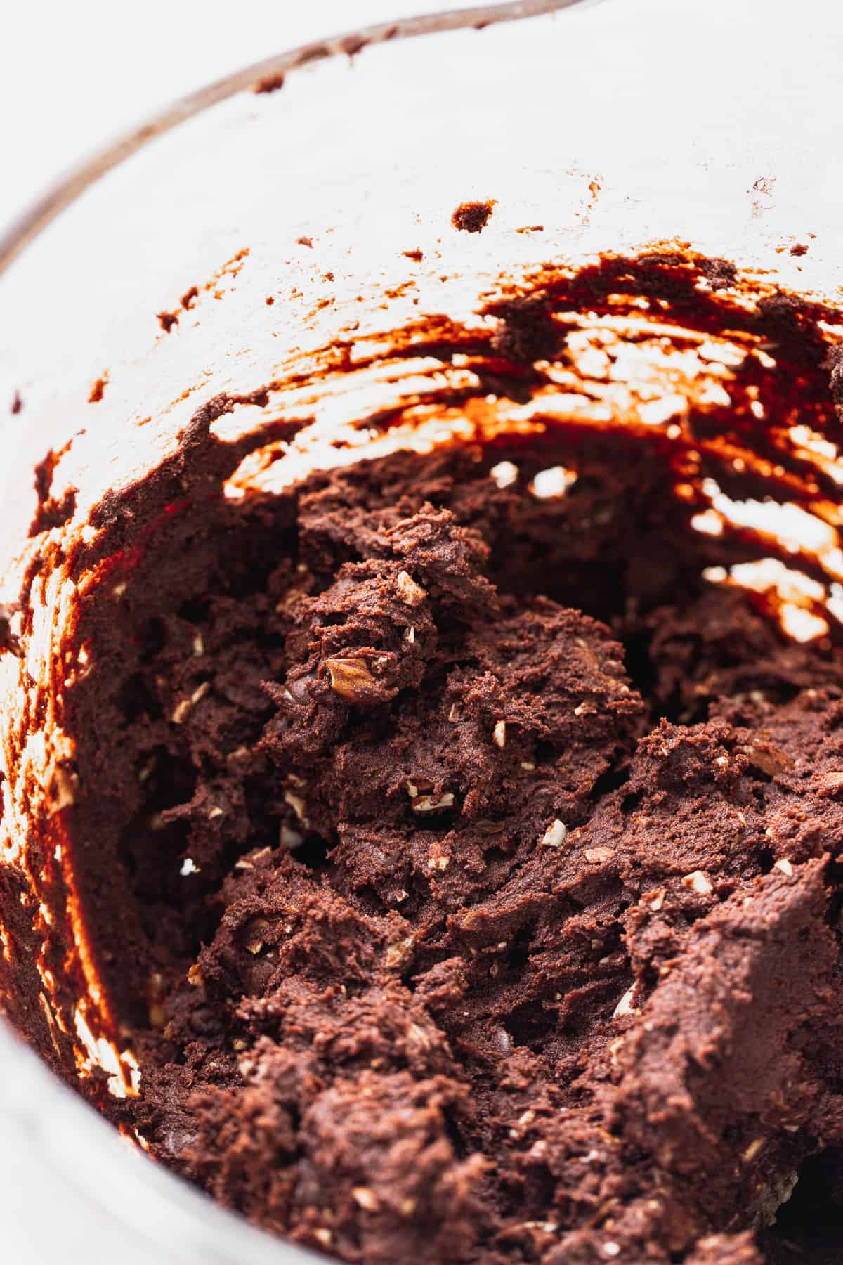 Chocolate cookie dough in bowl.