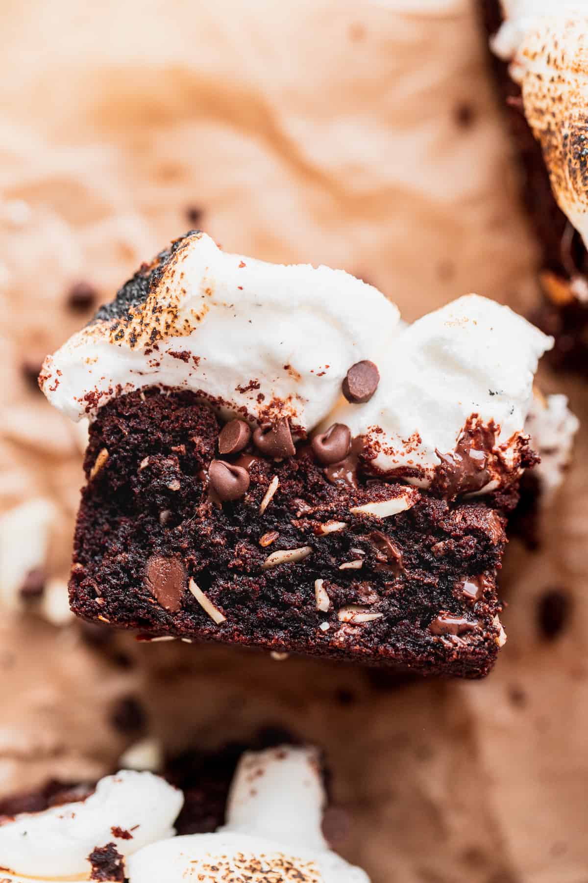 Top view close up of rocky road cookie bars.