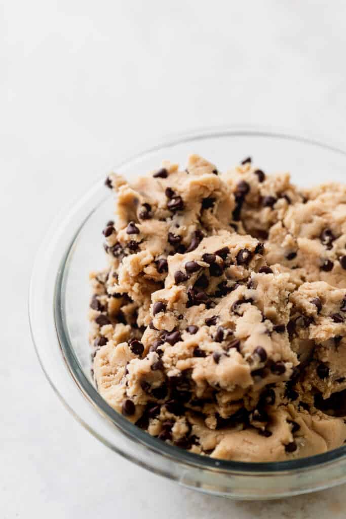 Cookie dough in bowl.