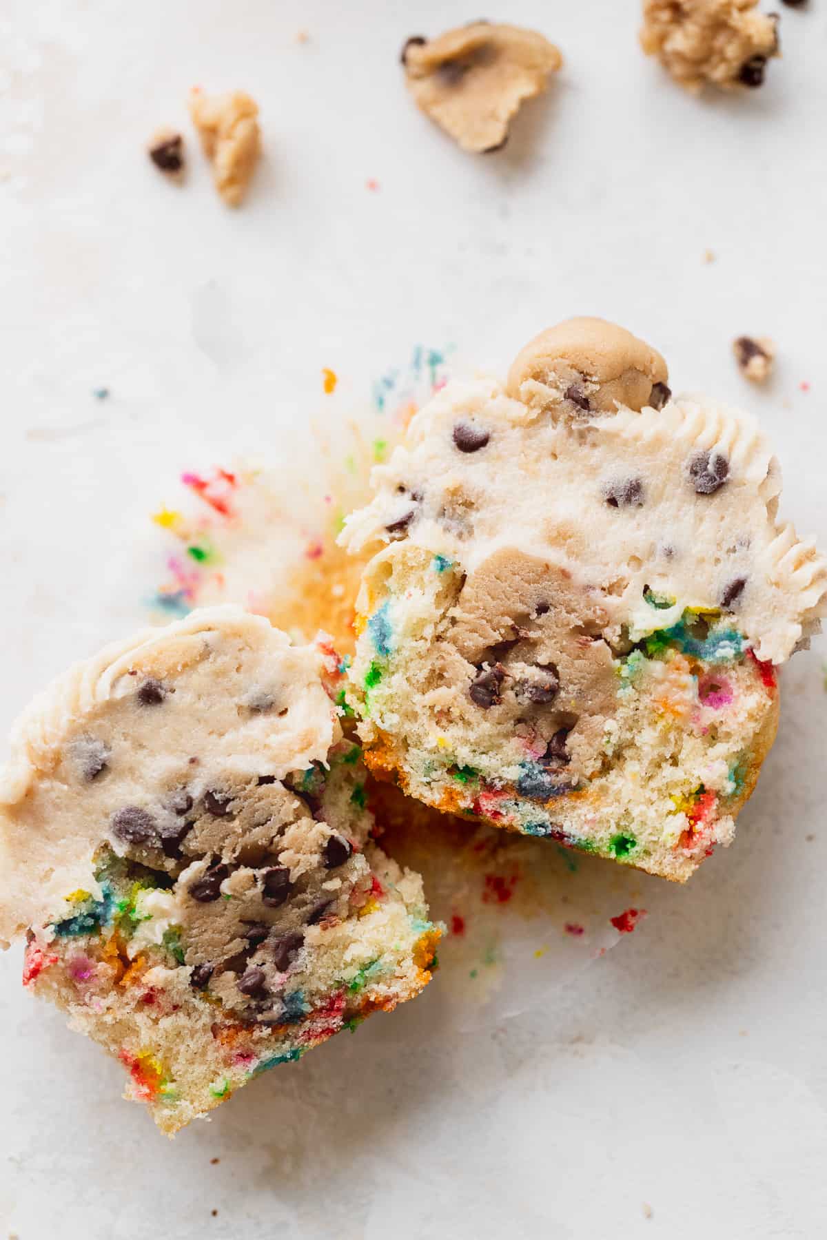 Inside view of cookie dough cupcakes.