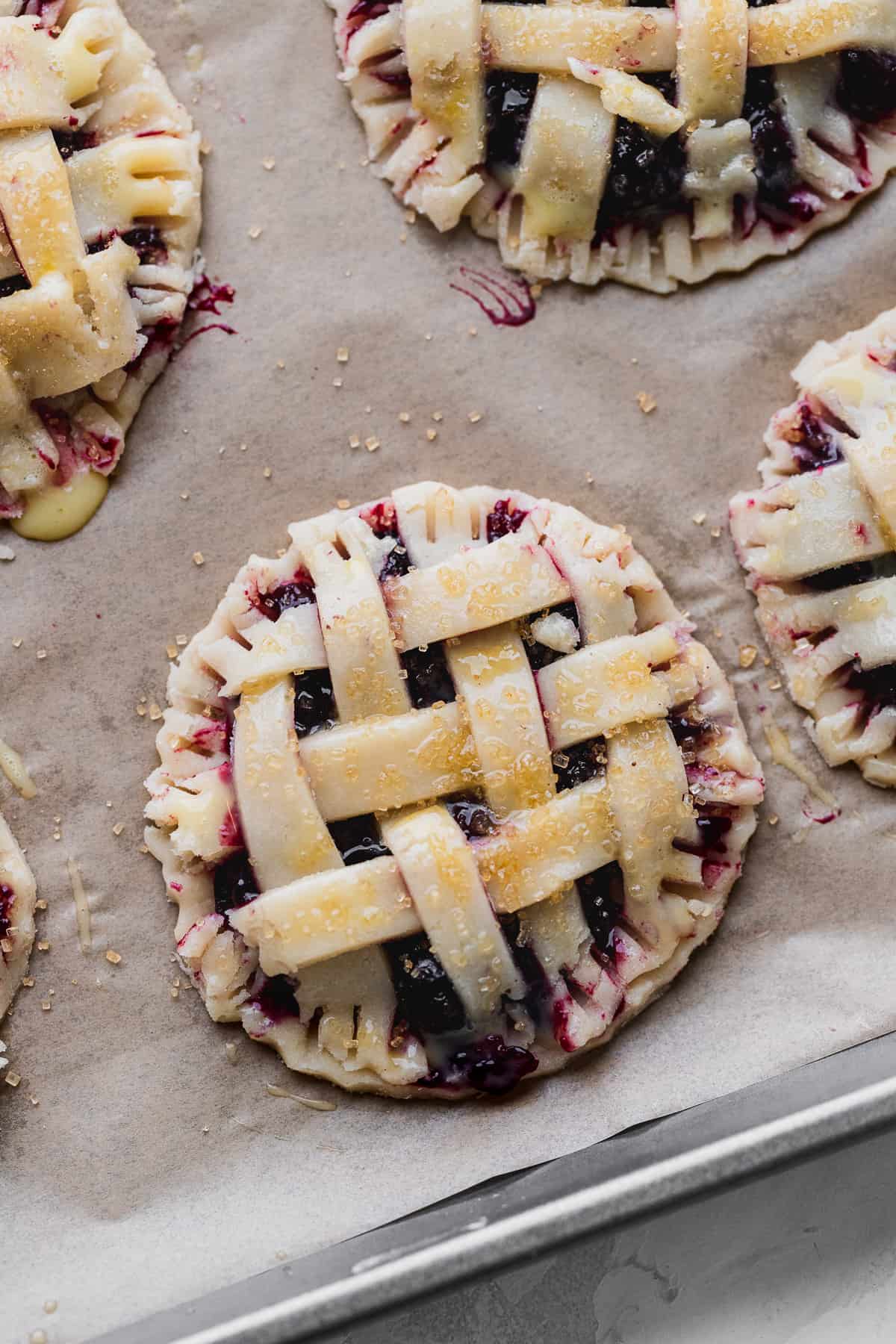 Raw pie with egg wash on top.