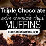 Pinterest pin for triple chocolate muffins