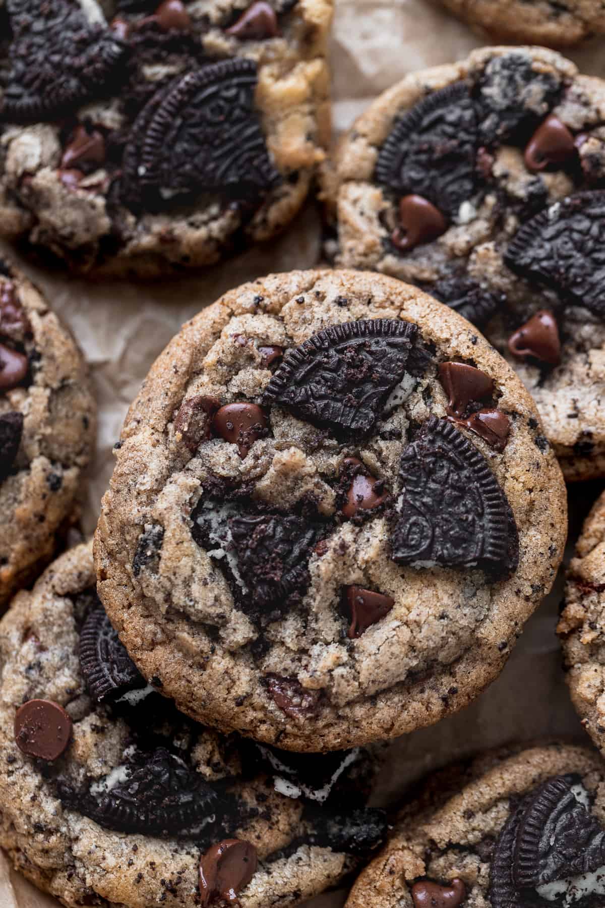 Close up of collection of Oreo chocolate chip cookies