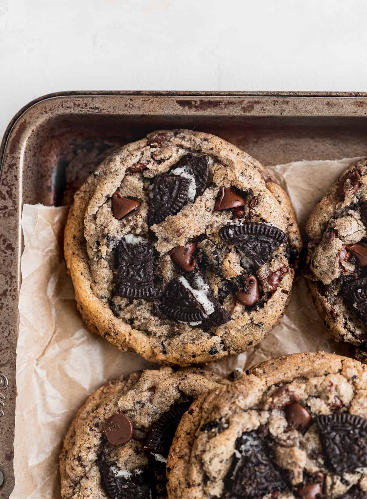 Cookies on a cookie sheet.