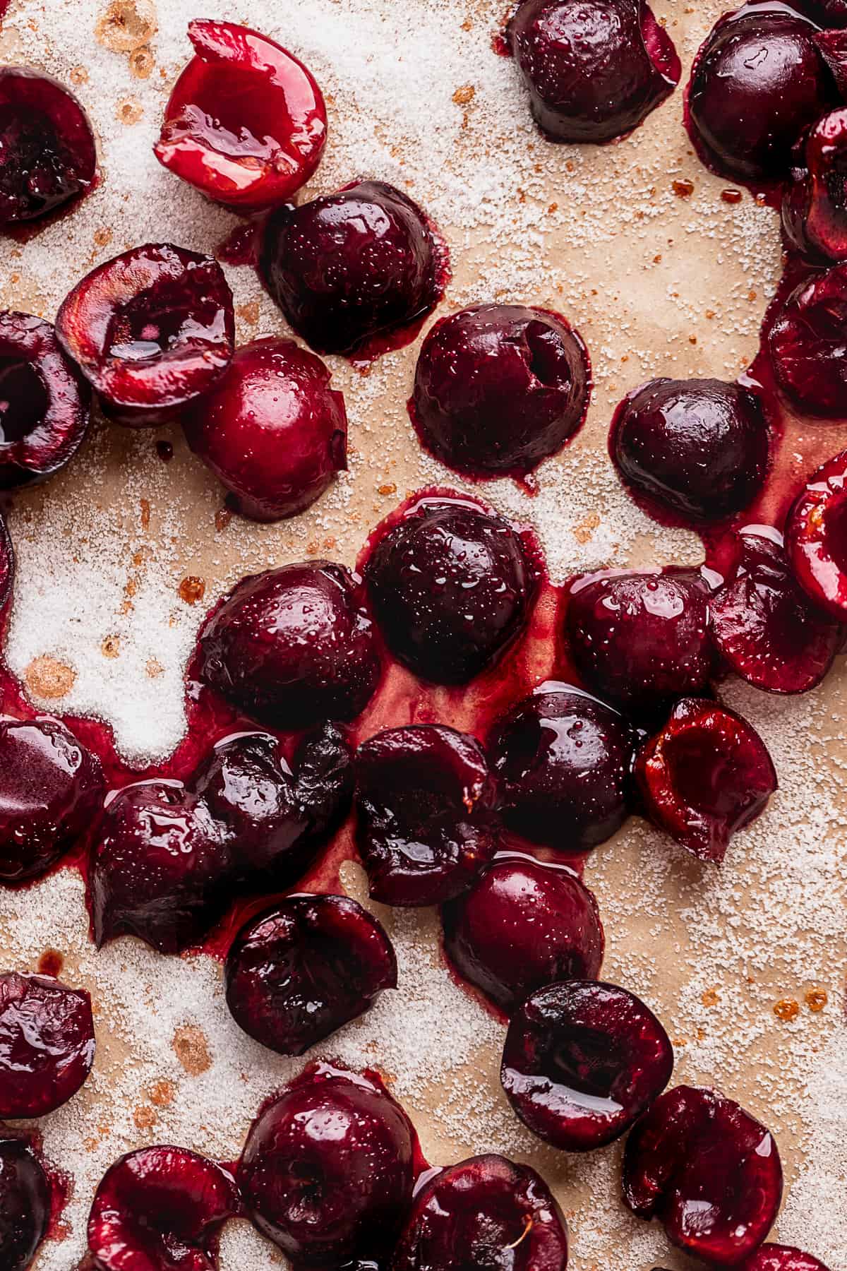 cherries on baking pan.