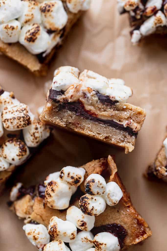 Top view of s'more cookie bars.