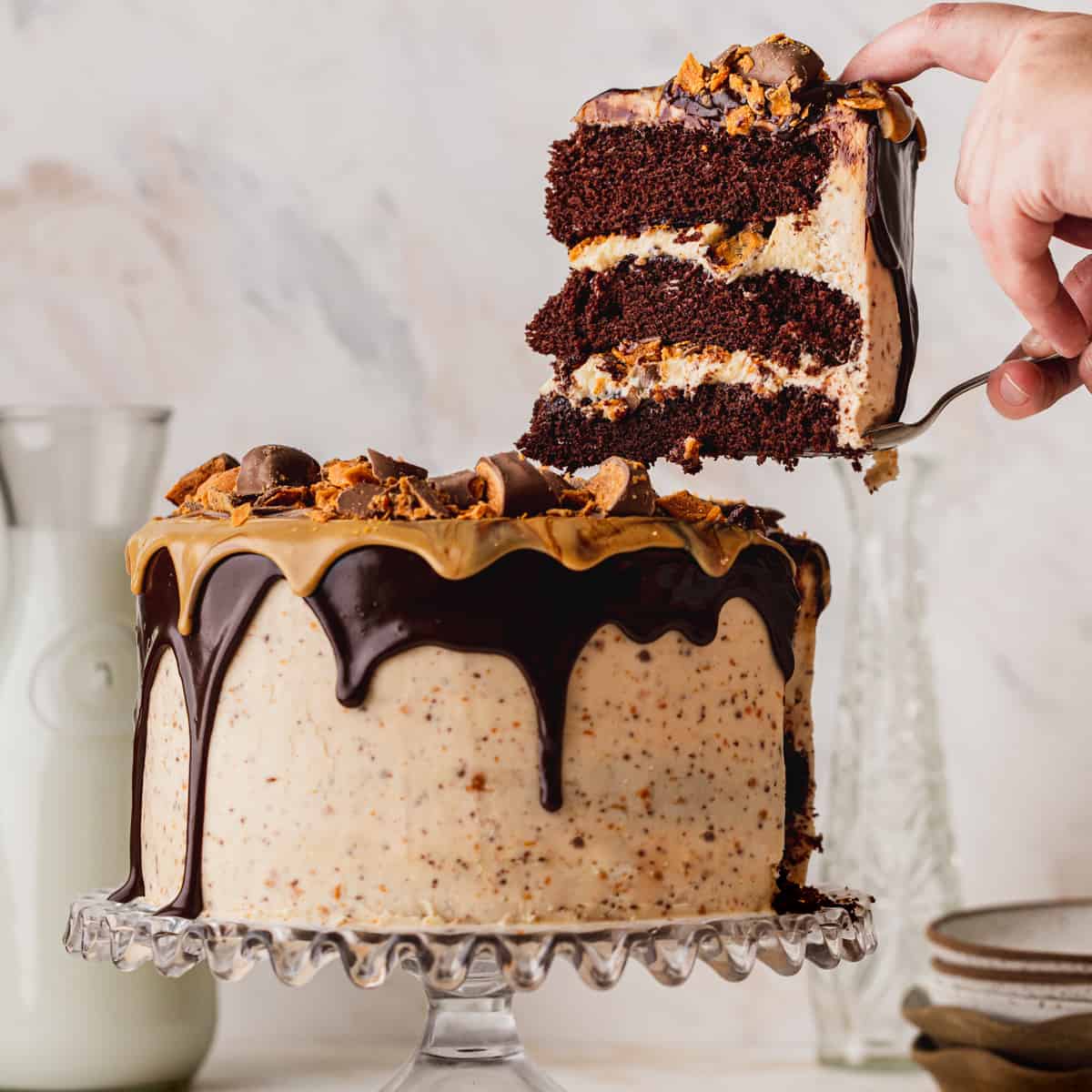 Holy Cow Cake Recipe (Butterfinger Poke Cake) - Insanely Good