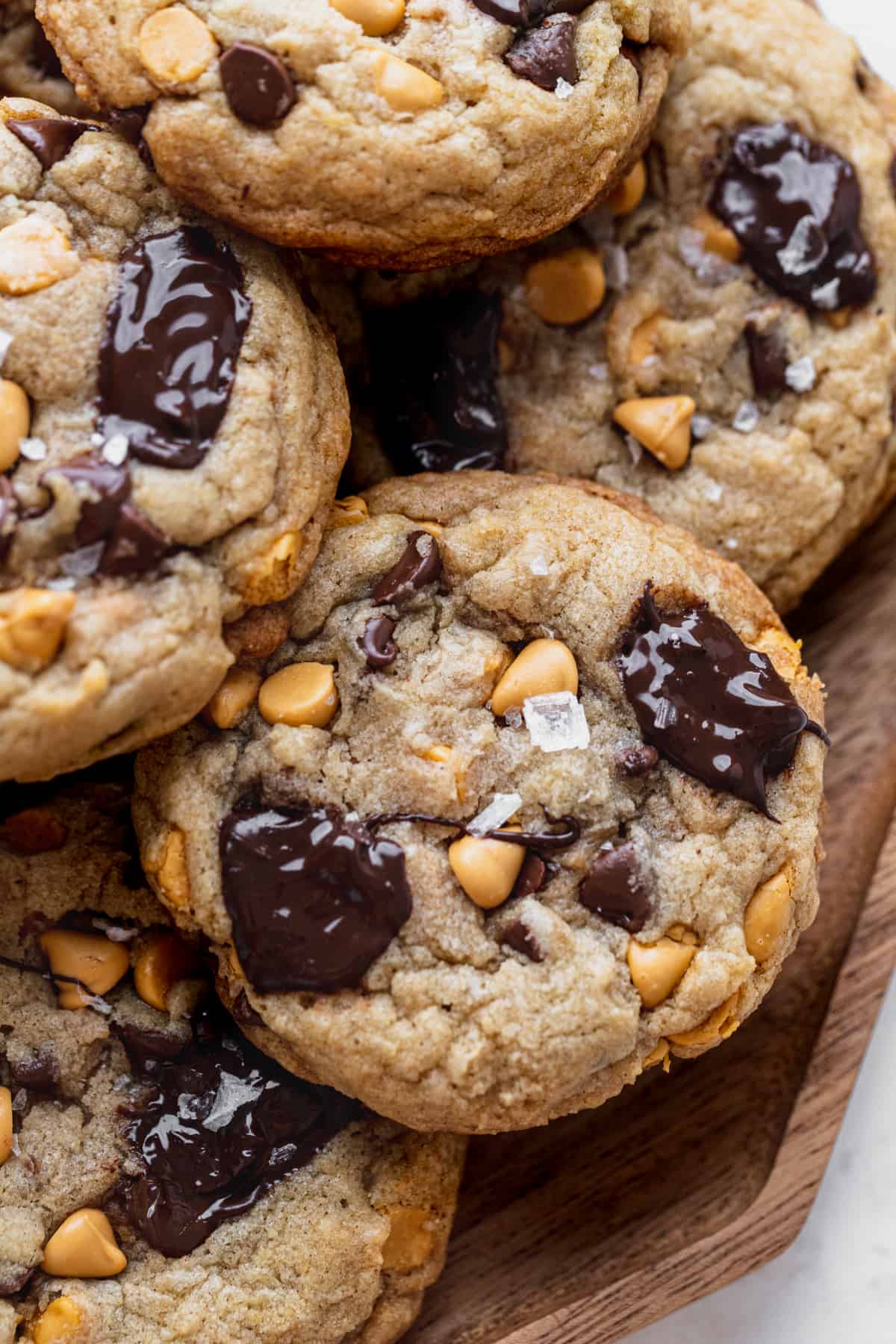 Butterscotch chocolate chip cookies close up.