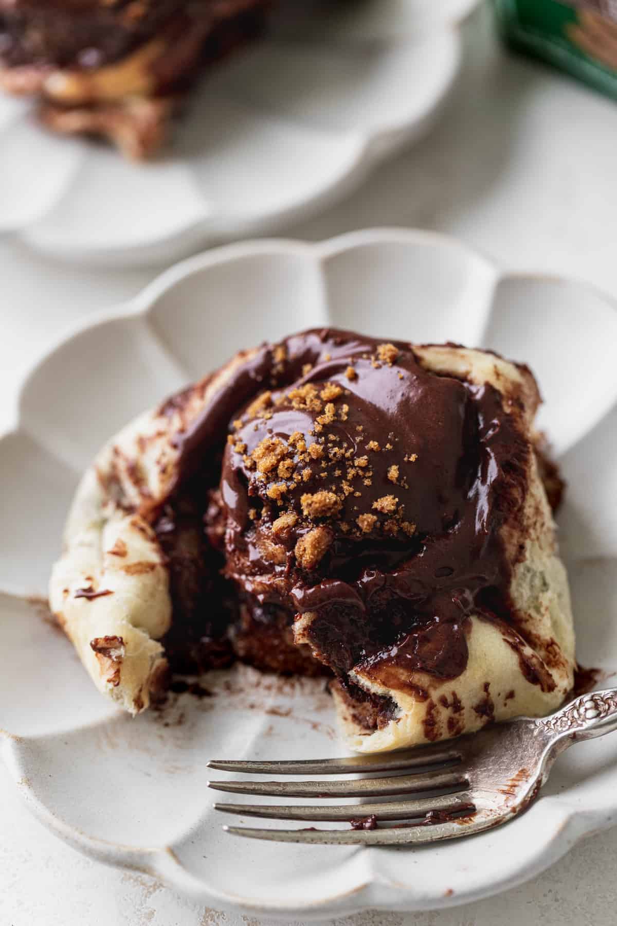 Close up of chocolate cookie cinnamon rolls.