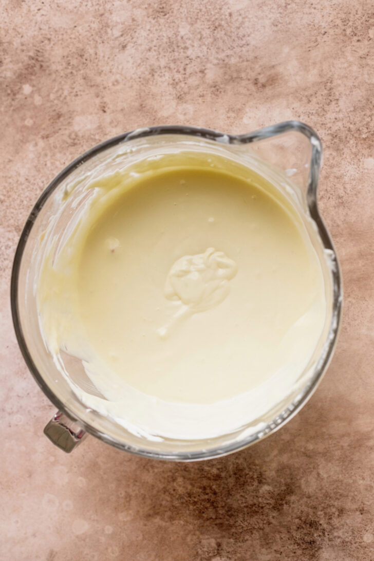 Cheesecake batter in a bowl.