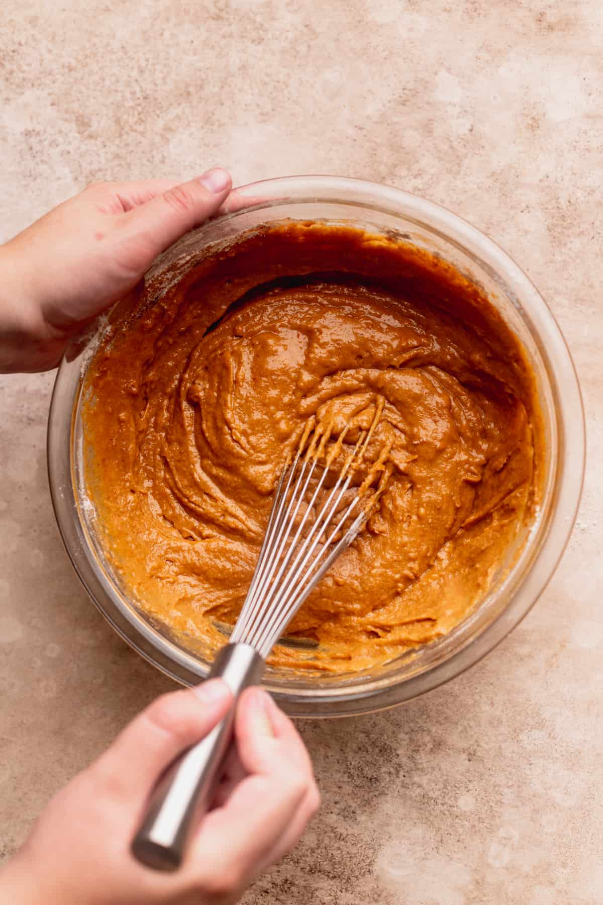 Mixing the batter.