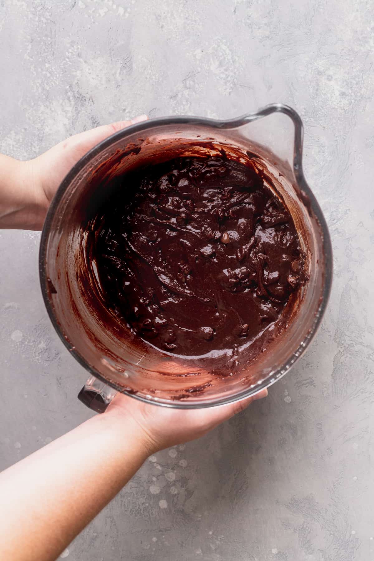 Brownie batter with chocolate chips.