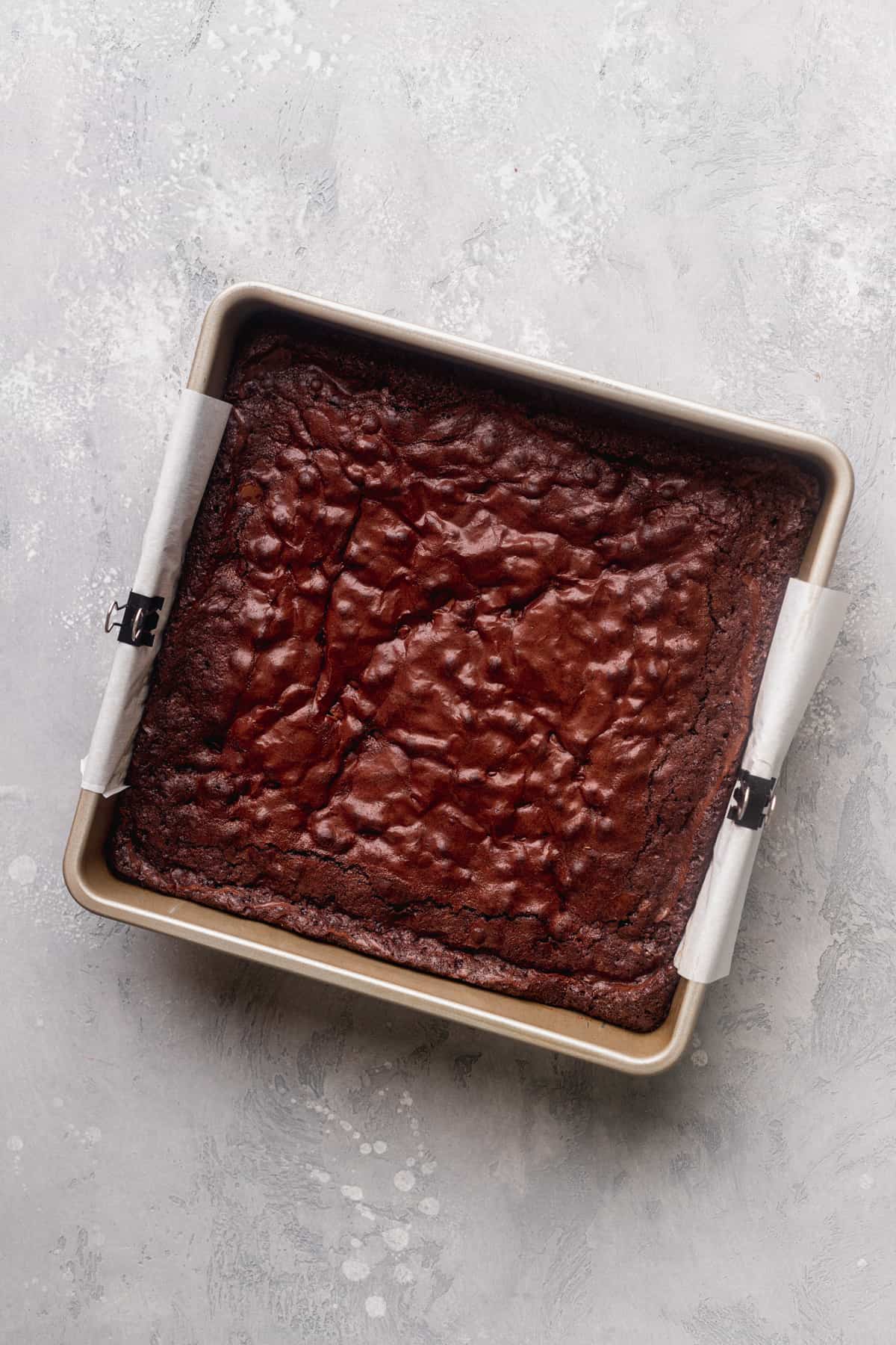 Brownies baked in the pan.