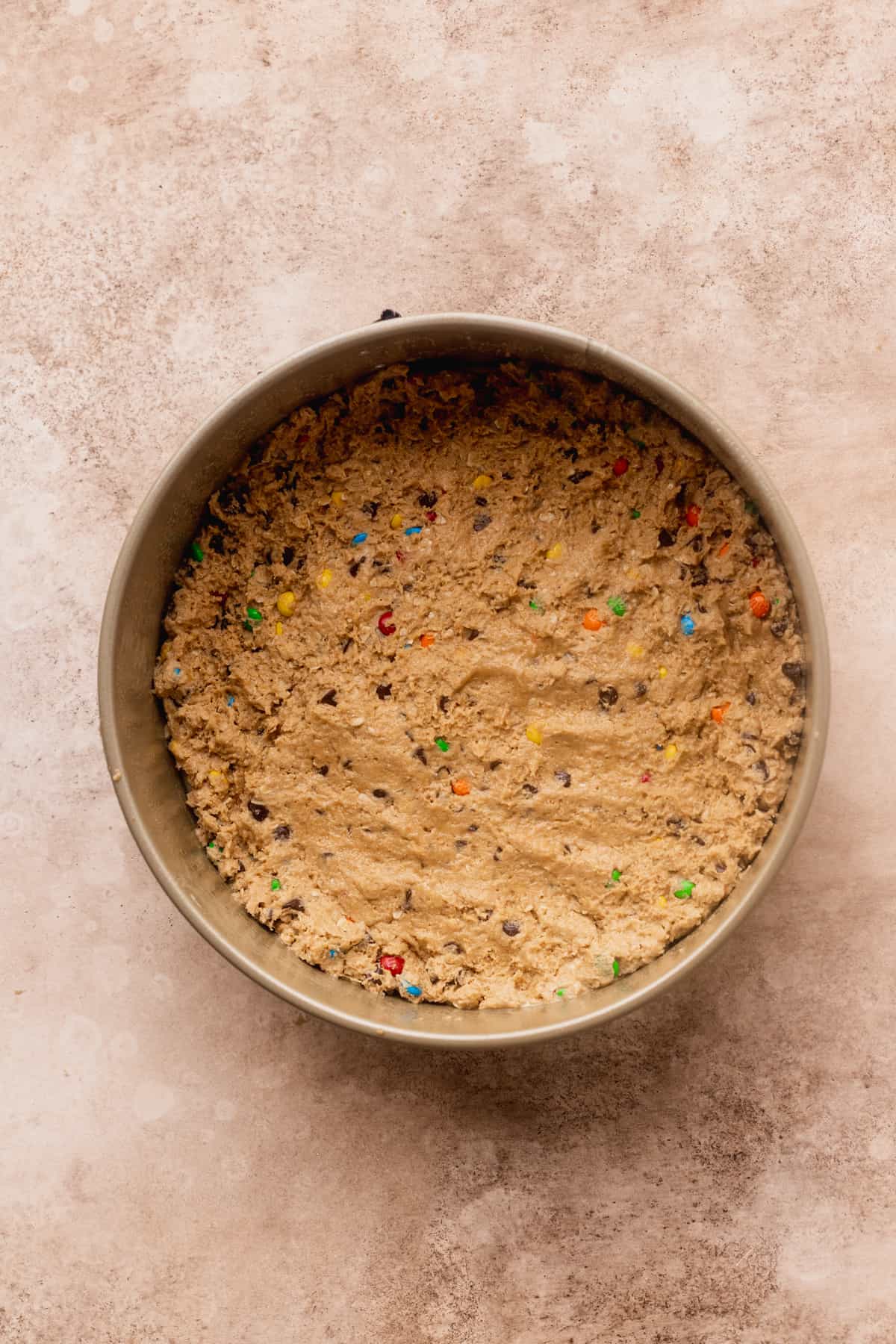 Cookie dough in the springform pan.