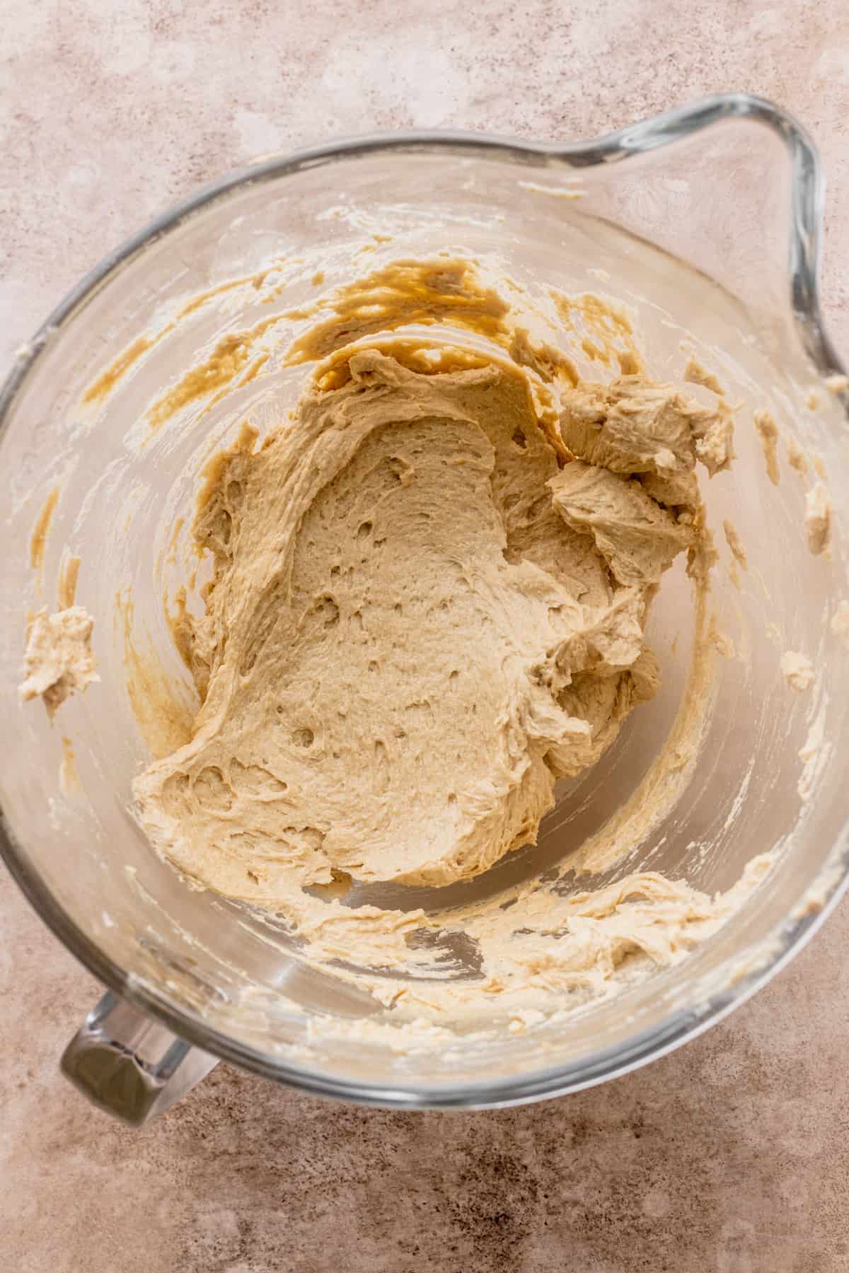 Whipped butter in a glass bowl.