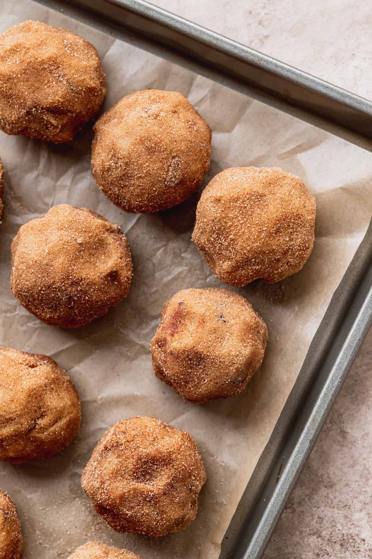 Cinnamon sugar coated cookie dough balls.