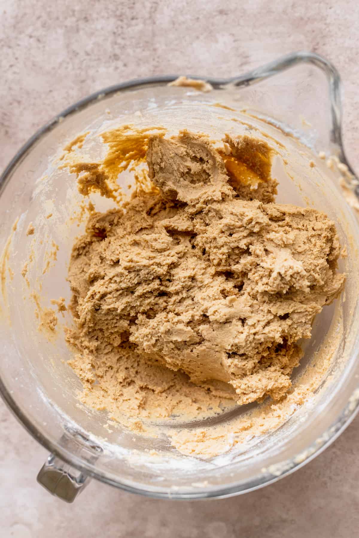 Dry ingredients in a glass bowl.