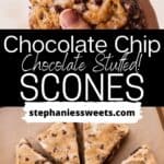 Pinterest pin for chocolate chip stuffed scones.
