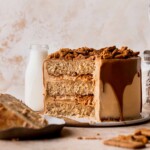 Cut open Biscoff layered cake.