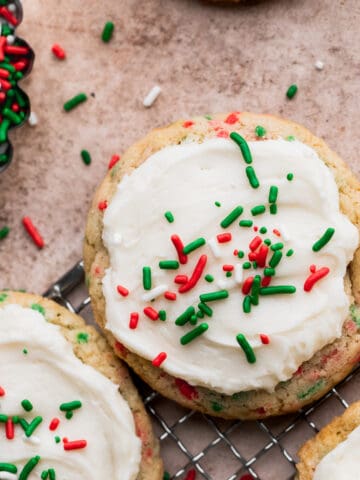 Close up of christmas sprinkle cookies.