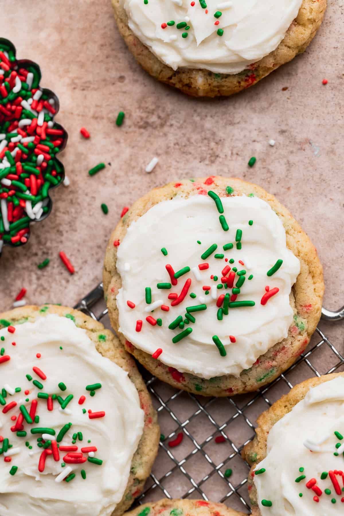 Close up of christmas sprinkle cookies.