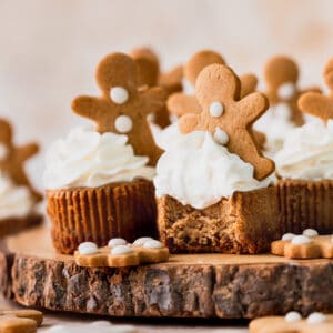 Bite missing from mini gingerbread cheesecakes.