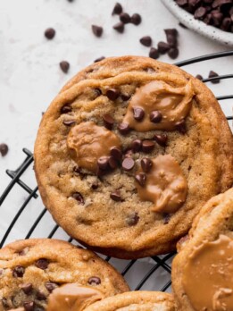 Biscoff butter cookies on a wire rack.