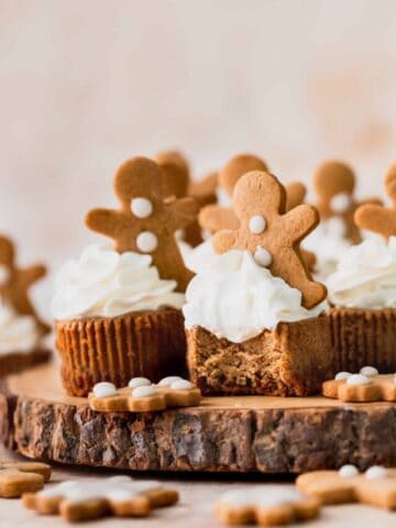 Bite missing from mini gingerbread cheesecakes.